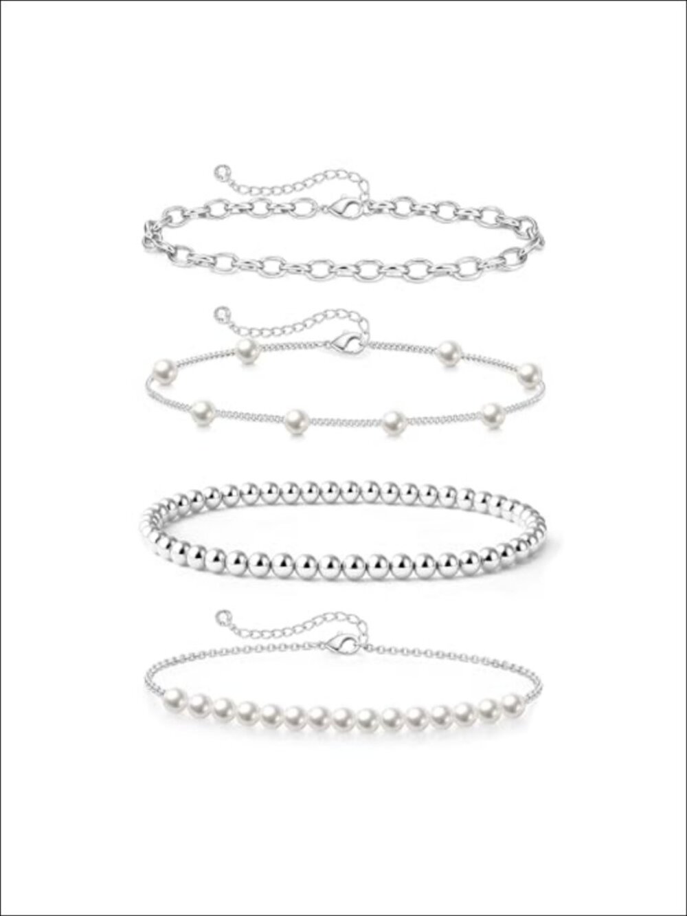 14K Gold Plated Pearl Beaded Bracelet Set - Adjustable Stackable Chain Jewelry